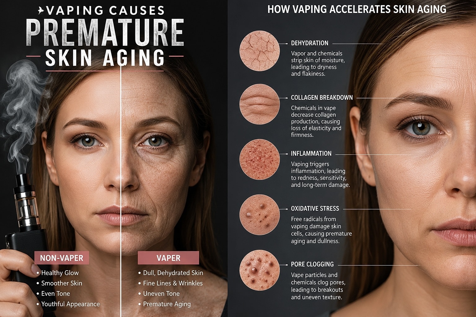Vaping's effects on skin aging comparison image.