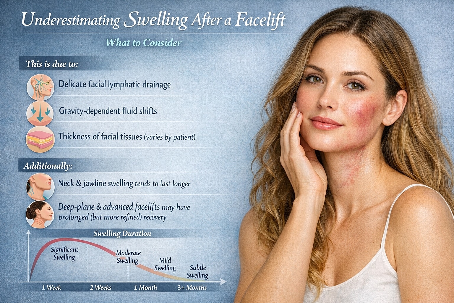 Facelift recovery swelling information infographic