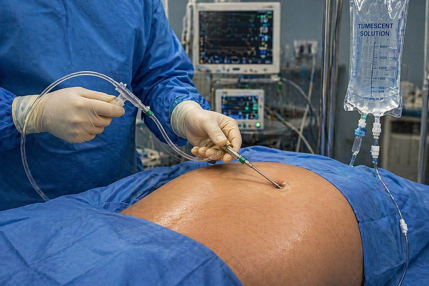 Medical procedure involving tumescent solution injection.