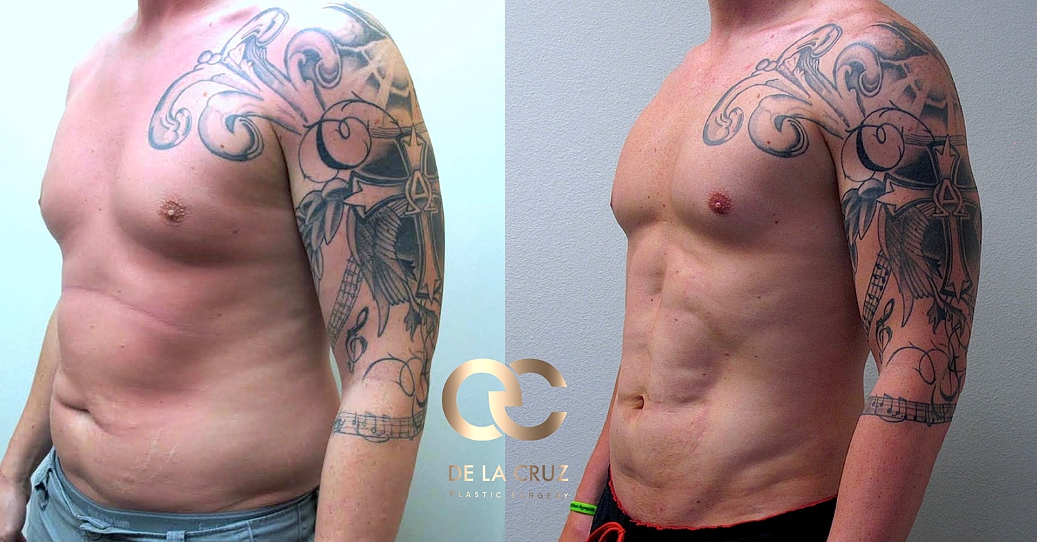 Before and after body transformation with tattoos.